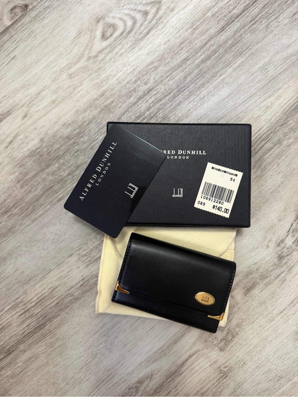 Vintage Alfred Dunhill London Black Leather 6-Key Case Gold Hardware - full set